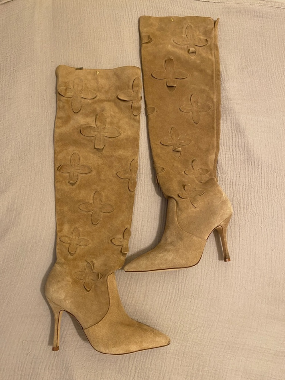 Larroude Tan Suede Over-the-Knee Stiletto Boots. Size 9